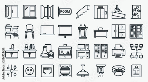Comprehensive icons set for office lab and facility infrastructure design