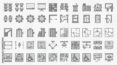 Comprehensive Icon Set for Office Education and Facility Management Symbols