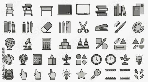 Comprehensive collection of school office and study icons for educational and professional use