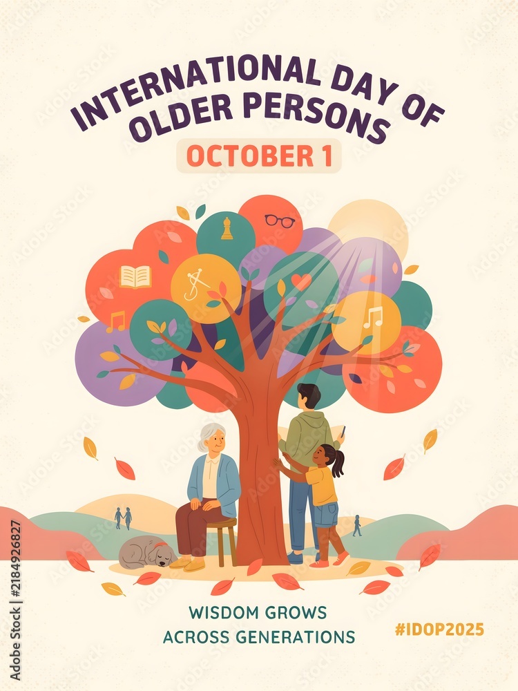 Fototapeta premium Older persons sharing wisdom under colorful autumn tree