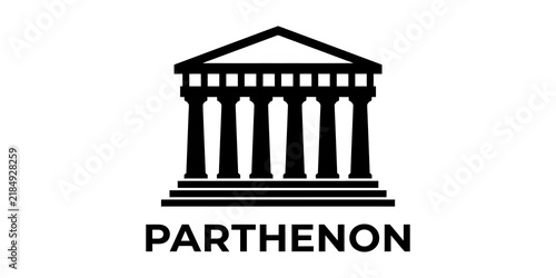 Cuadro en lienzo A majestic black silhouette of the parthenon with its name prominently displayed underneath the structure