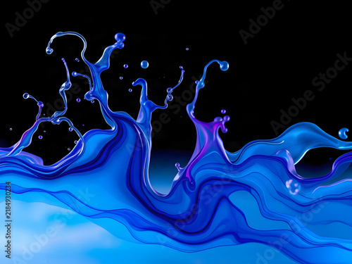 Abstract Blue and Violet Ink Flow Across Transparent Glass