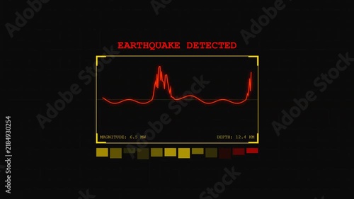 Retro Seismograph Monitor Displaying Earthquake Detected Warning Screen.