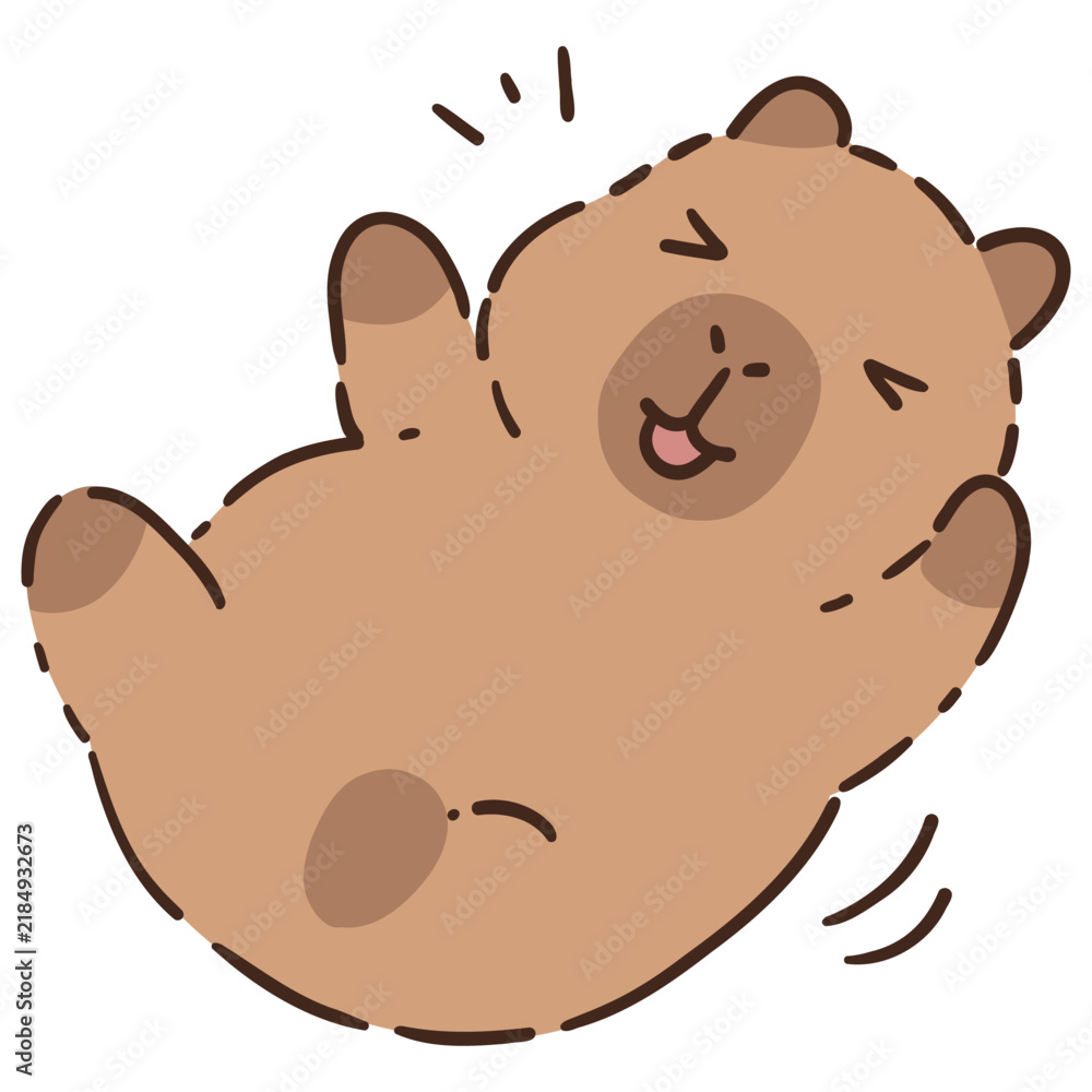 Fototapeta premium Cute funny cartoon capybara lying on its back
