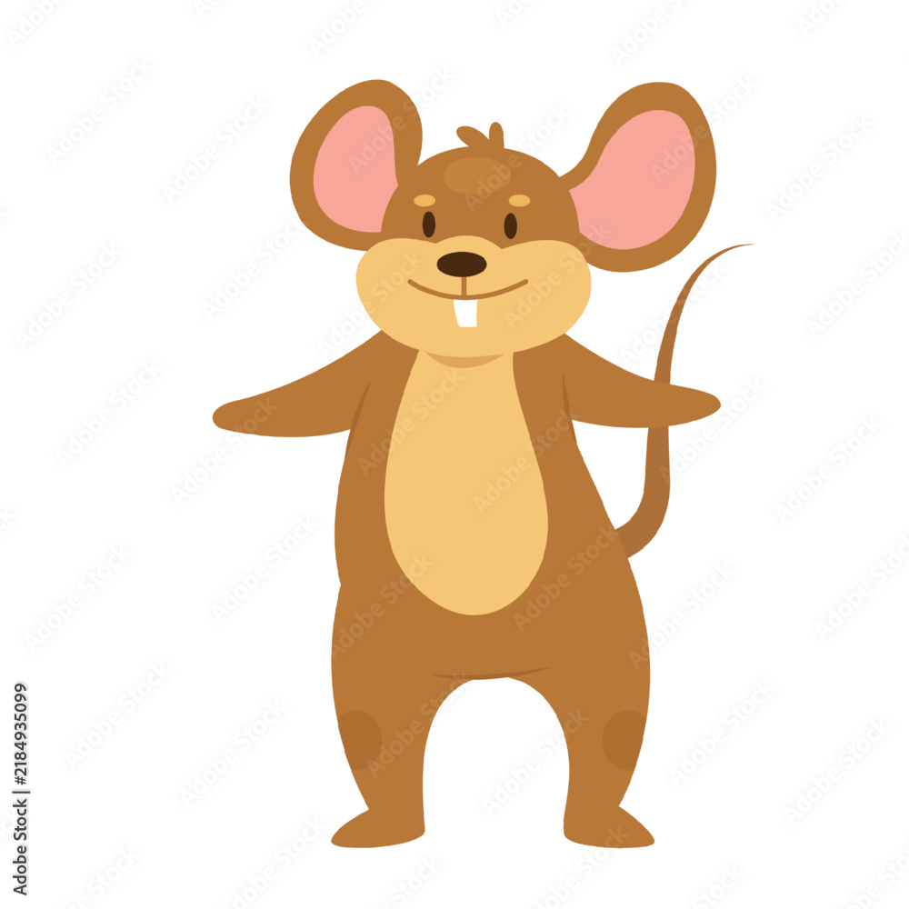 Obraz premium Adorable standing mouse. Rodent animal, small mammal furry rat vector illustration