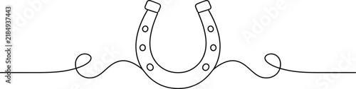 Continuous single line art banner featuring lucky horseshoe vector shape for minimalist decoration.