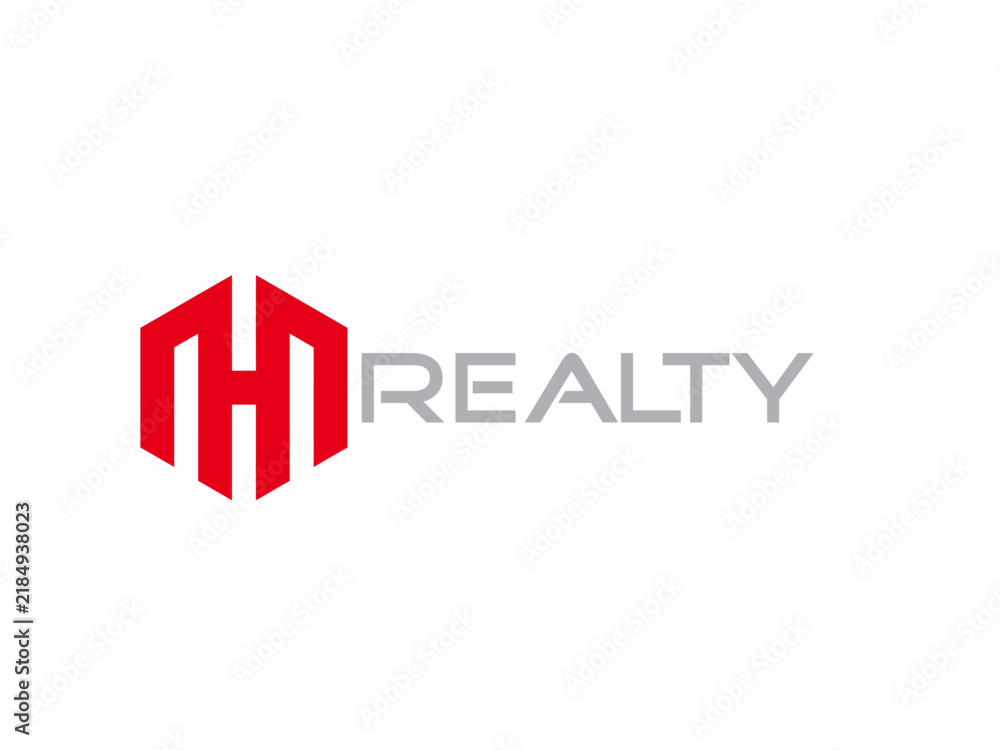 Obraz premium Red geometric logo featuring the letters m and h with the word realty
