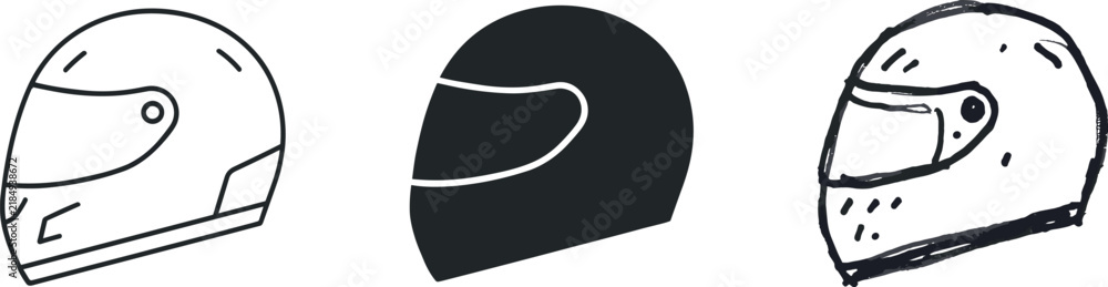 Obraz premium Racing Helmet Set in Line, Glyph, and Hand Drawn Styles