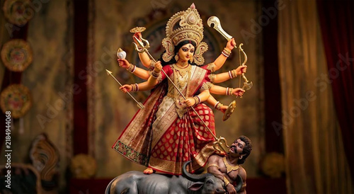 Mahishasura Mardini Goddess Durga Defeating Mahishasura – Traditional Hindu Devotional Artwork