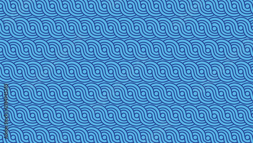 Minimalist technology seamless pattern with cyan blue curve wavy lines on a blue background. Modern abstract ocean wave texture, ideal for water , nautical designs, and creative digital wallpapers.ill