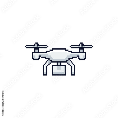White pixel art quadcopter drone graphic.
