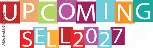 Upcoming events paper word sign with colorful spectrum paint brush strokes over white. Vector illustration.