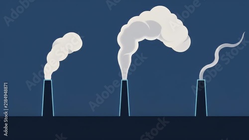 Industrial Smokestacks Emitting White Smoke Against Dark Blue Sky