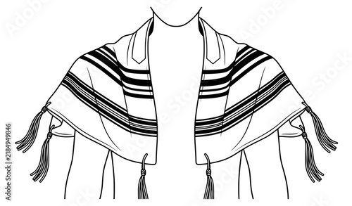Bild auf Leinwand Draped black and white Jewish tallit prayer shawl with fringes vector illustrati