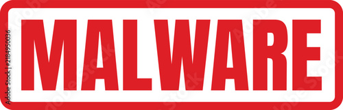 A red rectangular rubber stamp graphic featuring the bold uppercase text for computer malware identification