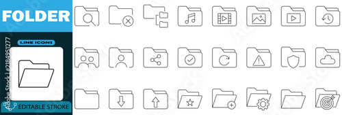 Folder line Editable icon set for storage directory file management interface Vector illustration