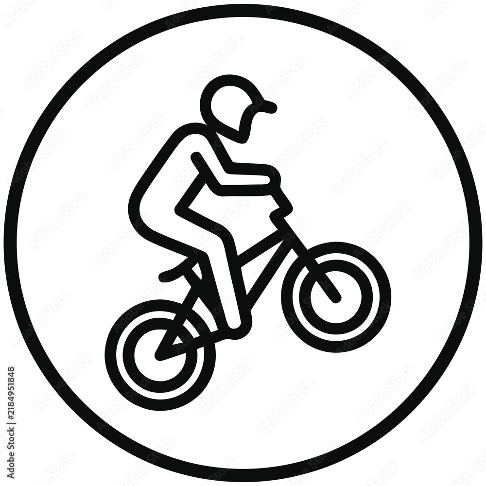 Obraz premium Minimalist Outline Mountain Bike Rider Cyclist Jumping In Circle Sign Icon