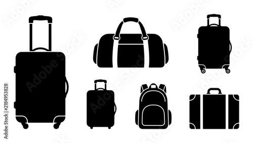 Принти на полотні Vector Luggage Collection: Suitcases, Duffel Bag, Backpack Icons for Travel and