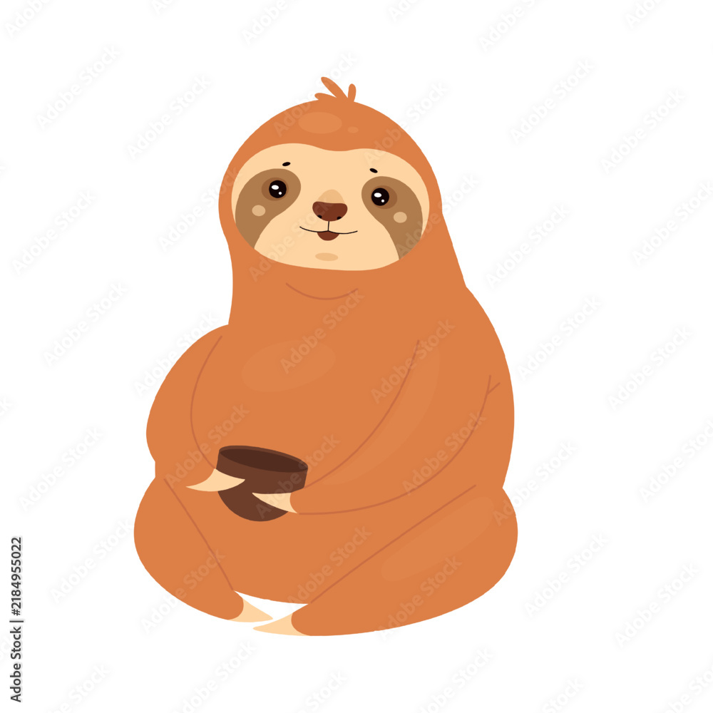 Fototapeta premium Sitting tropical sloth animal. Slow moving mammal, lazy animal vector illustration