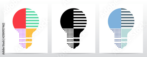 Lightbulb symbol mark divided into four, a quarter is a horizontal line, the next quarter is dots