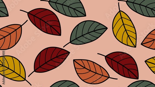 Large Abstract Autumn Leaf Pattern on Pink