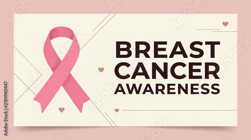 Breast cancer awareness month graphic with pink ribbon on light background