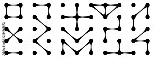 Connect metaball symbol letter set organic blob link line network grid matrix minimal futuristic tech design white, vector illustration