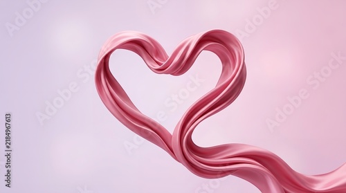 Abstract heart shape formed by pink flowing ribbon on a soft pastel background