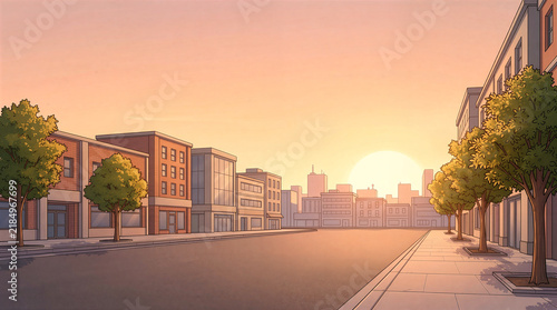 Empty city street at sunset
