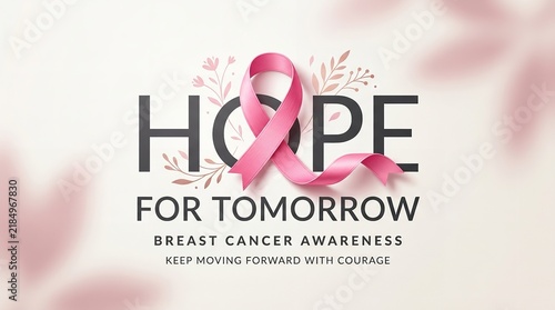 Breast cancer awareness concept featuring a pink ribbon and inspirational hope text