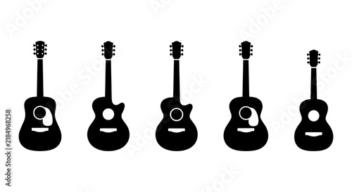 Foto Acoustic Guitar Silhouettes, Musical Instrument Icons, Vector Set for Music Them