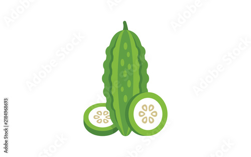 Bitter melon illustration with sliced pieces on a white background