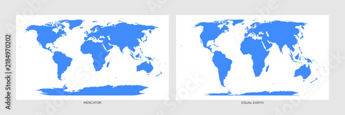 Fotografía Comparison of world map projection Mercator and equal earth