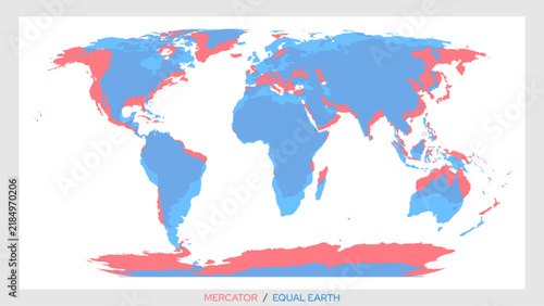 Cuadro en lienzo Mercator and equal earth world map projection comparison