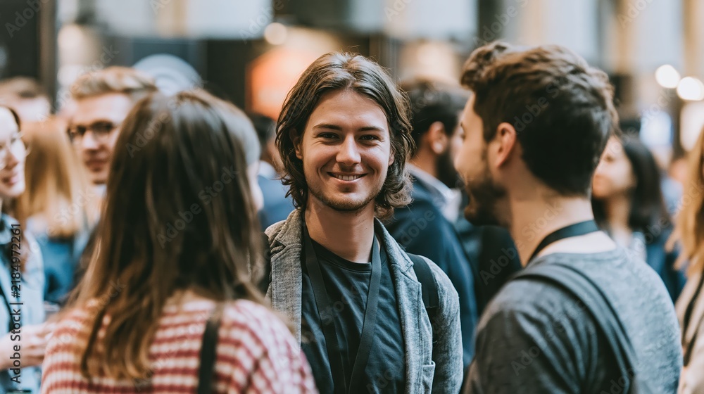 Fototapeta premium Smiling Business Portrait, A business person smiles confidently in a portrait style image. The expression shows trust, approachability, and calm strength.