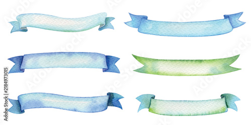 Ribbon hand draw with watercolor on paper isolated on transparent background.