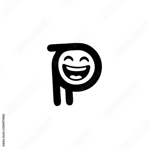Simple black and white line art illustration of a happy cartoon face.