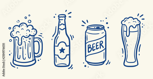 Beer icons set featuring mugs bottles cans and glasses draft beer cold drink