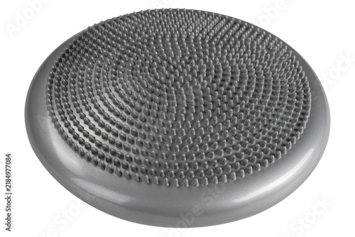 Картината върху платно Grey wobble balance cushion with massage spikes isolated on white background