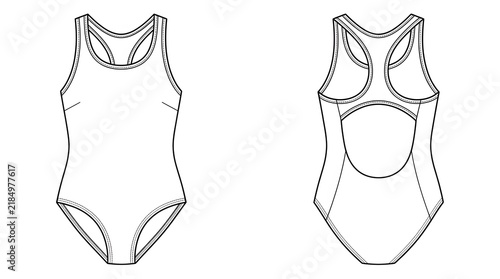 Womens One Piece Sport Swimsuit Technical Fashion Flat Sketch