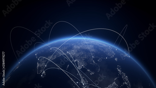 宇宙から見た地球の夜景と光のネットワーク