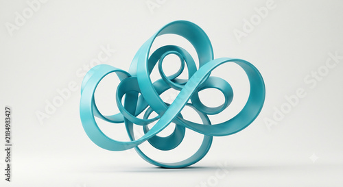 Turquoise Abstract 3D Ribbon Background with Intertwined Fluid Curves Minimal Futuristic Wallpaper