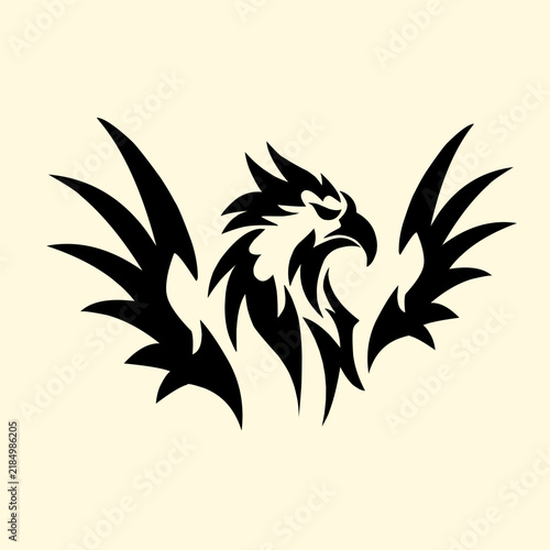 Majestic eagle head tribal silhouette with spread wings for mascot logo and tattoo design