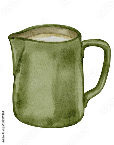 green tea cup watercolor illustration 