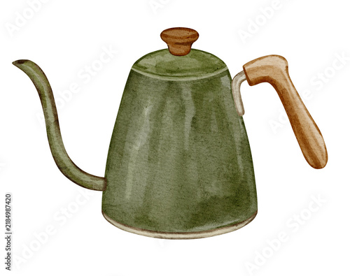 old copper teapot watercolor illustration 