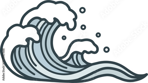 Obraz na plátně Crashing ocean wave vector illustration, big sea foam swell icon