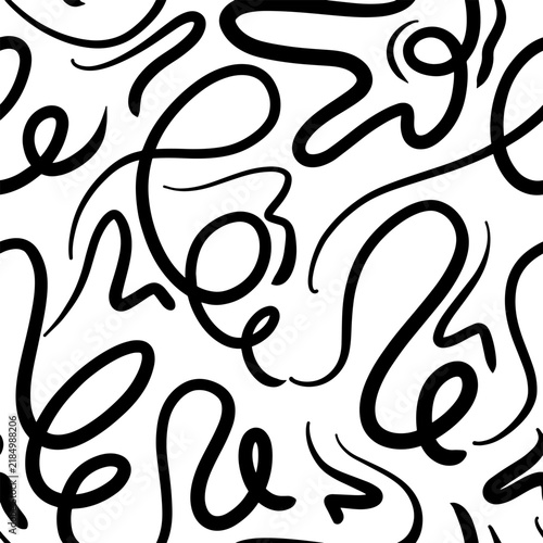 Hand drawn curved lines with loops pattern. Doodle style decoration. Modern abstract background. Vector illustration