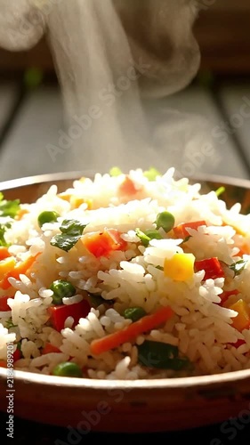 Fresh and Steaming Hot African Food Fried Rice with Mixed Vegetables in a Bowl Close-Up Shot (4)