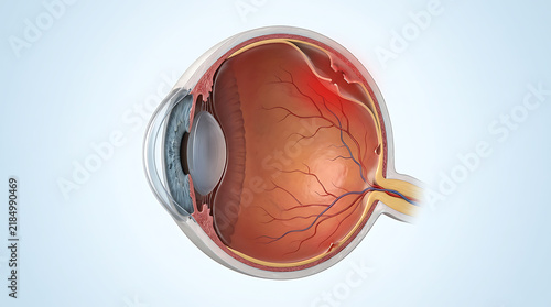 Detailed Anatomical Cross Section of Human Eye Showing Internal Structure and Retina for Medical Science Education and Healthcare Visualization