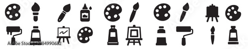 Set of 20 Art and Painting Silhouette Icons, Artist Tools Vector